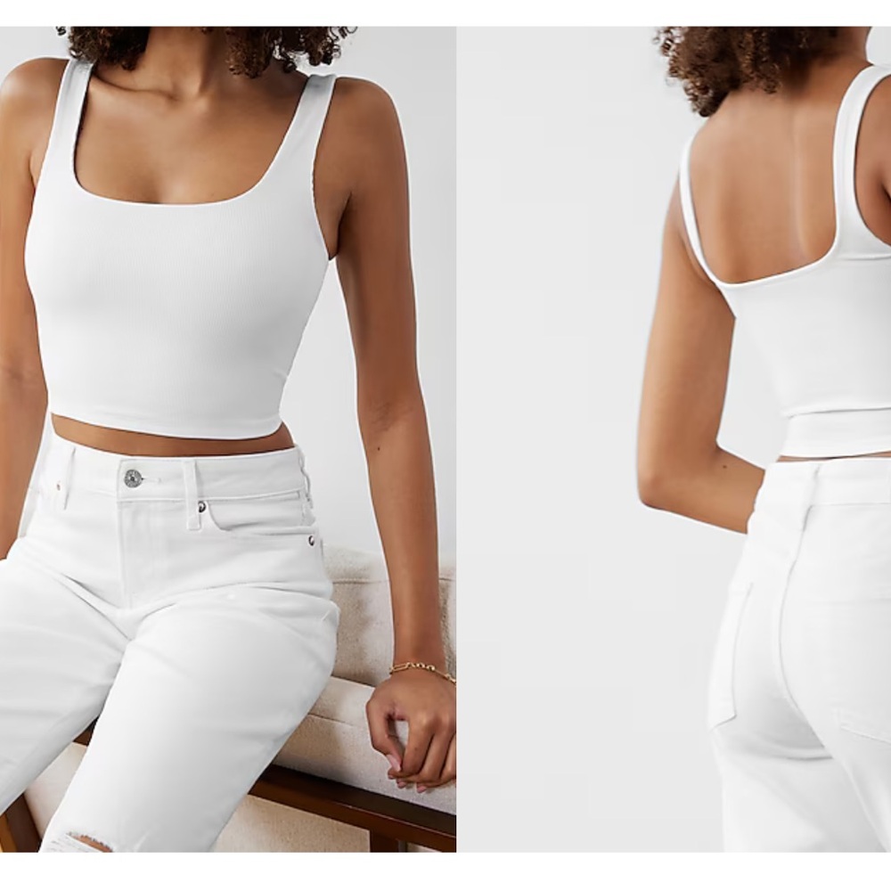 Express Body Contour High Compression Ribbed Square Neck Cropped Tank NWT
